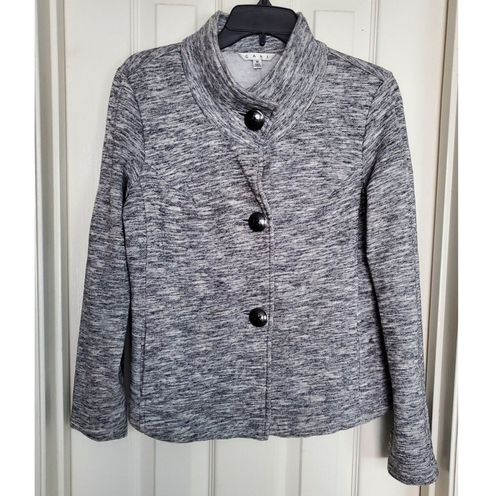FLAWED Cabi Jacket Gray Space Dye Knit Button Front Stand Collar Blazer M